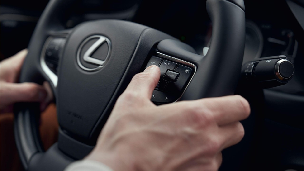 Close-up of the Lexus ES steering wheel