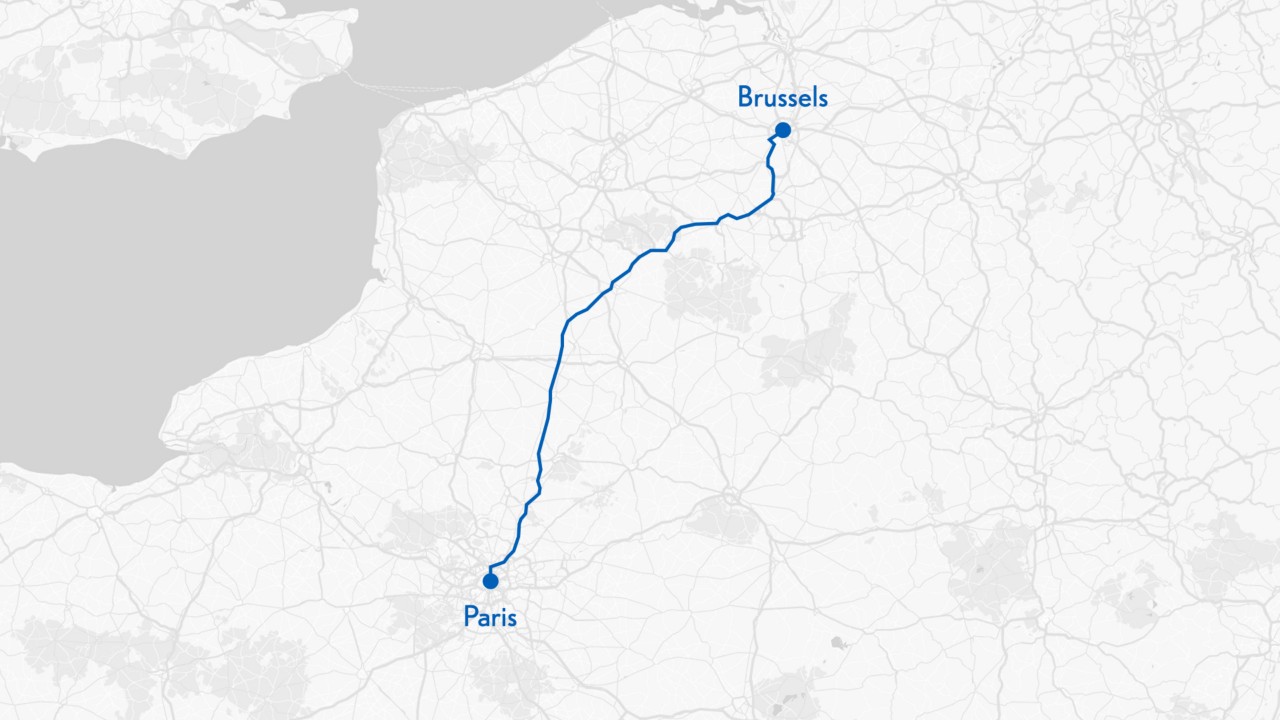 Brussels to Paris on a map
